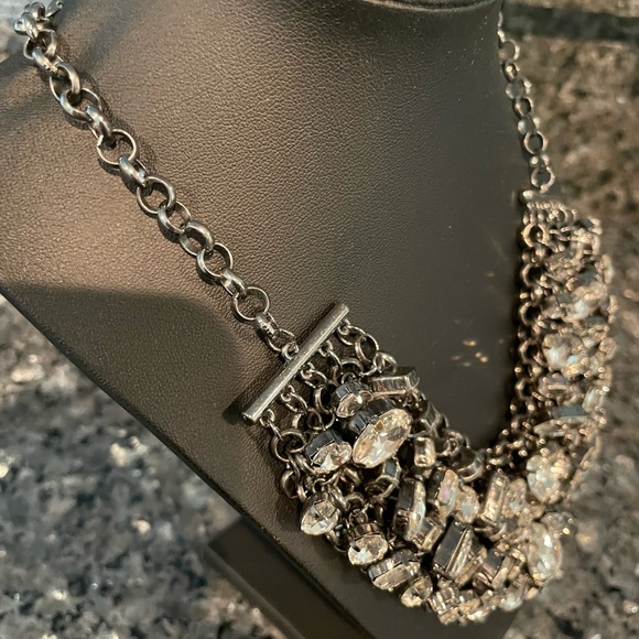 Statement Teardrop Emerald Cut White Rhinestone Necklace & Matching Earrings - Picture 3 of 6